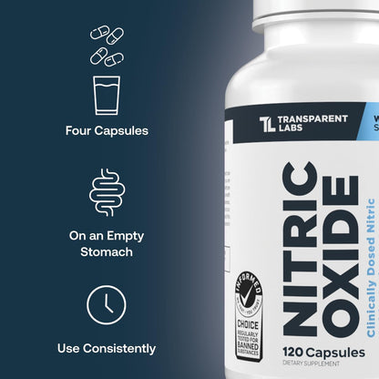 Transparent Labs Nitric Oxide - Nitric Oxide Booster for Men and Women with Arginine Nitrate, Betaine Nitrate, Pine Bark Extract, and Astragin for Nitric Oxide Flow - 120 Count