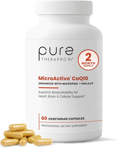 MicroActive CoQ10 Enhanced with MicroPQQ + Shilajit “Sustained Release” 60 Veg Caps | Convenient Once a Day Clinical Dose | 2 Month Supply | Vegan | Pharmaceutical Grade