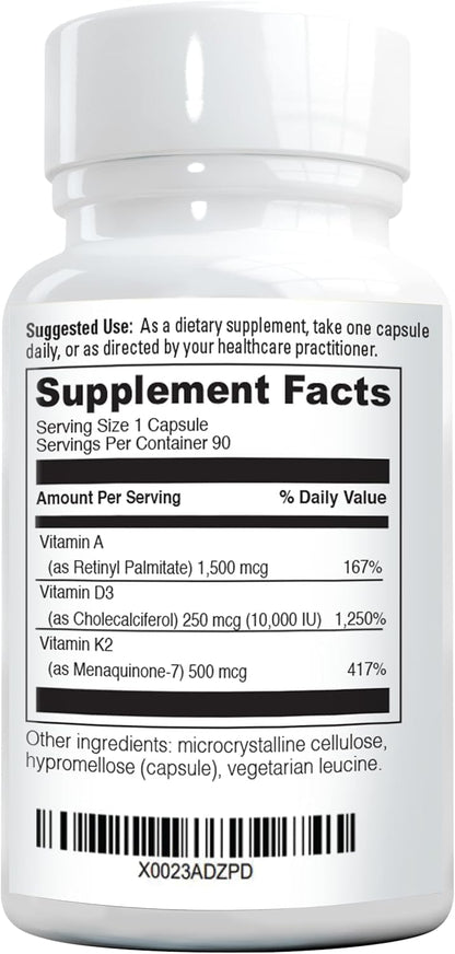 NatureGenX ADK10 – Vitamins A, D3 250 mcg & K2 MK-7 for Bone, Heart & Immune Health – Non-GMO, Gluten-Free, Soy-Free – 90 Capsules (3-Month Supply) | For Bone, Heart & Immune Health - Non-GMO, Gluten-Free, Soy-Free - 90 Capsules (3-Month Supply)