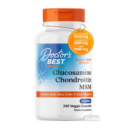 Doctor's BEST Glucosamine Chondroitin MSM - Joint Health Support Supplement for Women & Men, Nutritional Support for Joint Strength, Hair, Skin, & Nails, Gluten Free, Non GMO - 240 Capsules