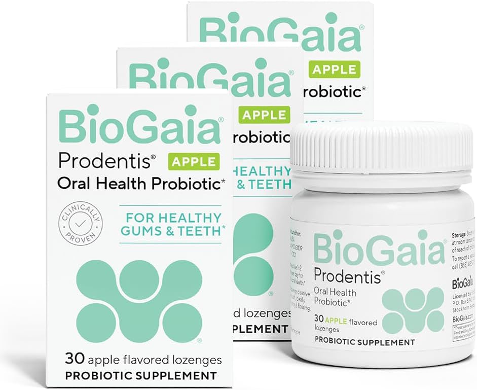 BioGaia Prodentis Oral Probiotics for Teeth & Gums and Bad Breath | Apple | Dental Hygienist-Recommended | Promotes Healthy Gums & Improves Oral Health | Fights Bad Breath | Dental Probiotic (3-Pack)