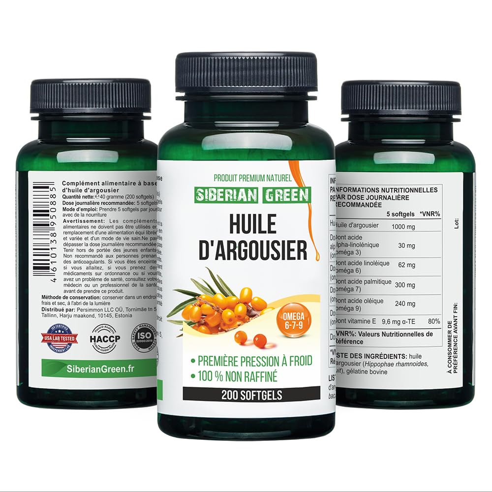 Siberian Sea Buckthorn Oil Capsules 200 Softgels | from Wild-harvested Siberian Sea