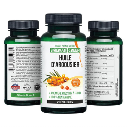 Siberian Sea Buckthorn Oil Capsules 200 Softgels | from Wild-harvested Siberian Sea