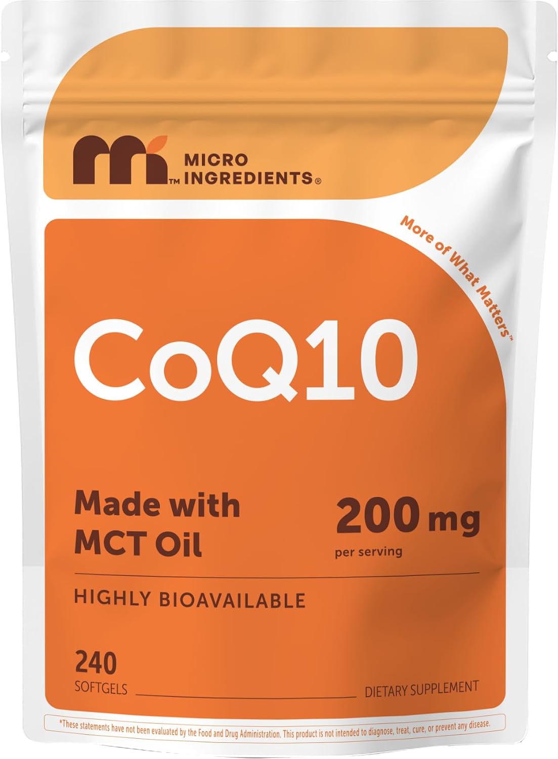 Micro Ingredients CoQ10 200mg Per Serving, 240 Softgels | Made with Coconut MCT Oil | Coenzyme Q10 (Ubiquinone) | Non-GMO