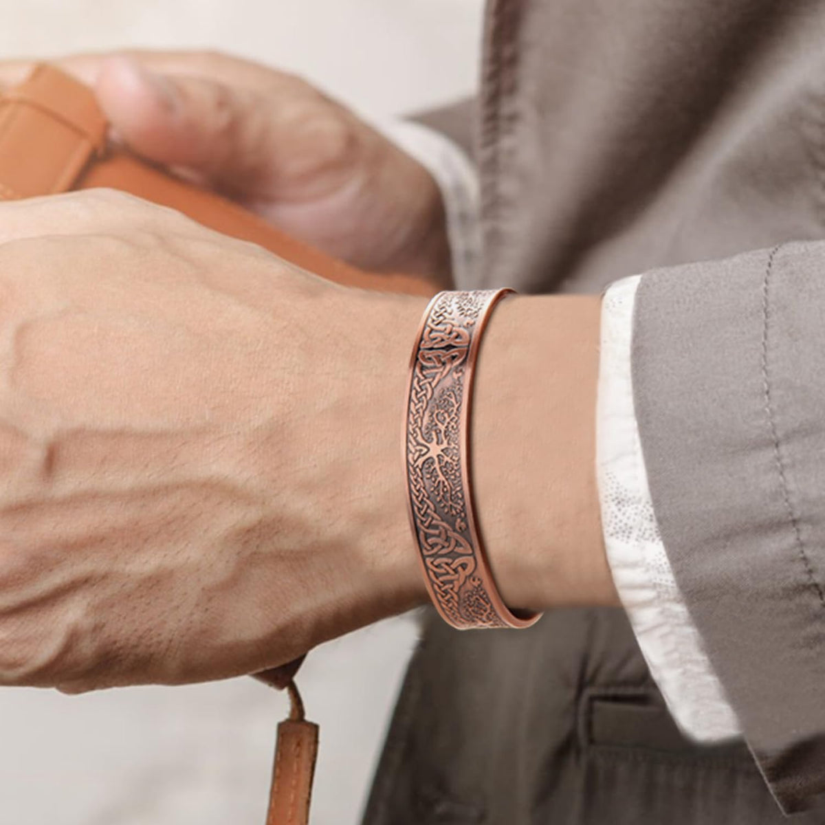 MagEnergy Magnetic Copper Bracelet for Men Life of Tree, 99.99% Pure Copper Bangle