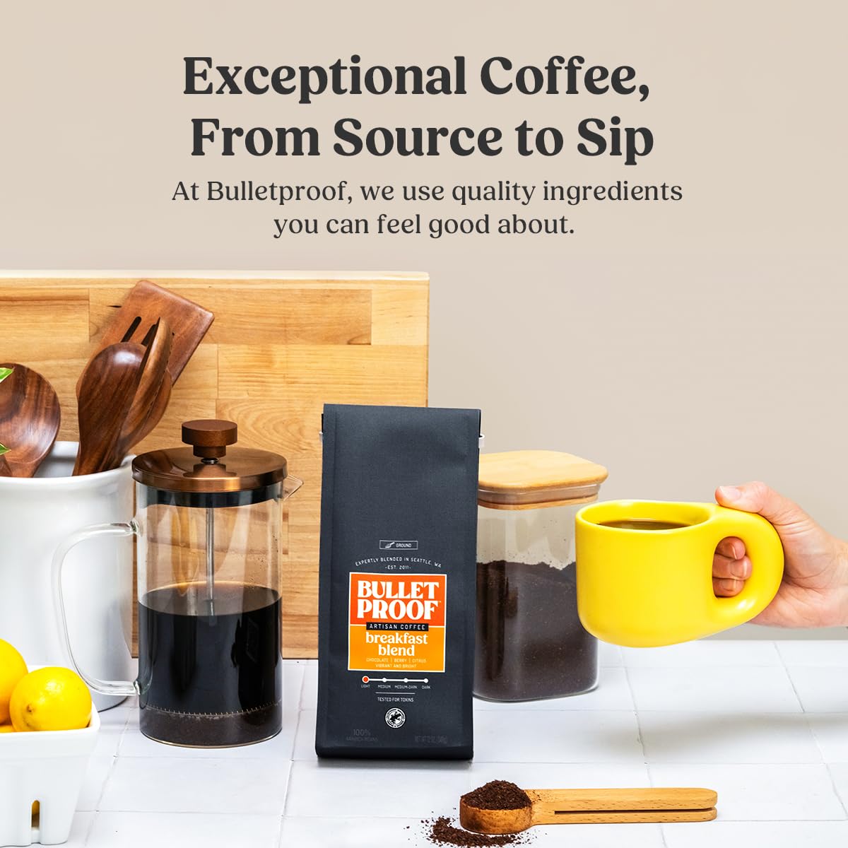 Bulletproof Original Medium Roast Ground Coffee,100% Arabica Coffee, Clean Coffee Tested for Toxins, Sustainably Sourced, 12 Ounces