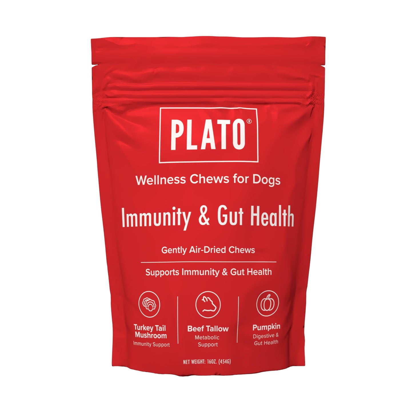 PLATO Pet Treats Air-Dried Wellness Chews for Dogs – Functional Dog Chews – Supports Immunity & Gut Health – Turkey Tail Mushroom, Pumpkin & Beef Tallow Recipe 8oz