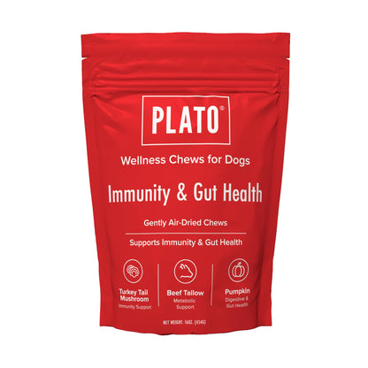 PLATO Pet Treats Air-Dried Wellness Chews for Dogs – Functional Dog Chews – Supports Immunity & Gut Health – Turkey Tail Mushroom, Pumpkin & Beef Tallow Recipe 8oz