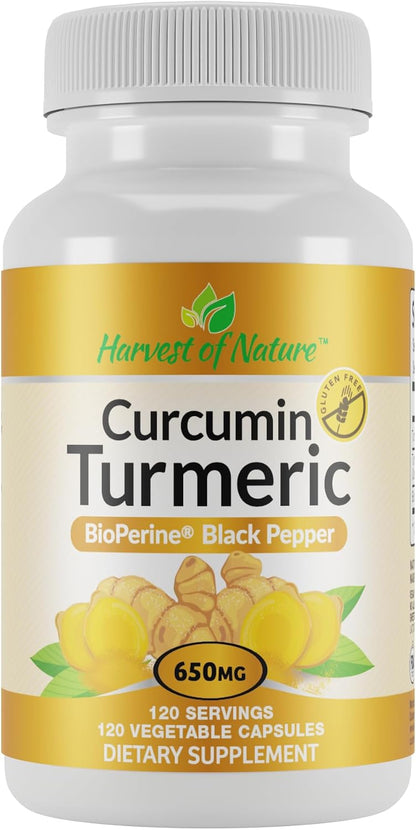 Organic Turmeric Curcumin Supplement, 120 Capsules 1 Pack | BioPerine® Black Pepper Extract, Turmeric Curcumin Supplement, Vegetable Cellulose