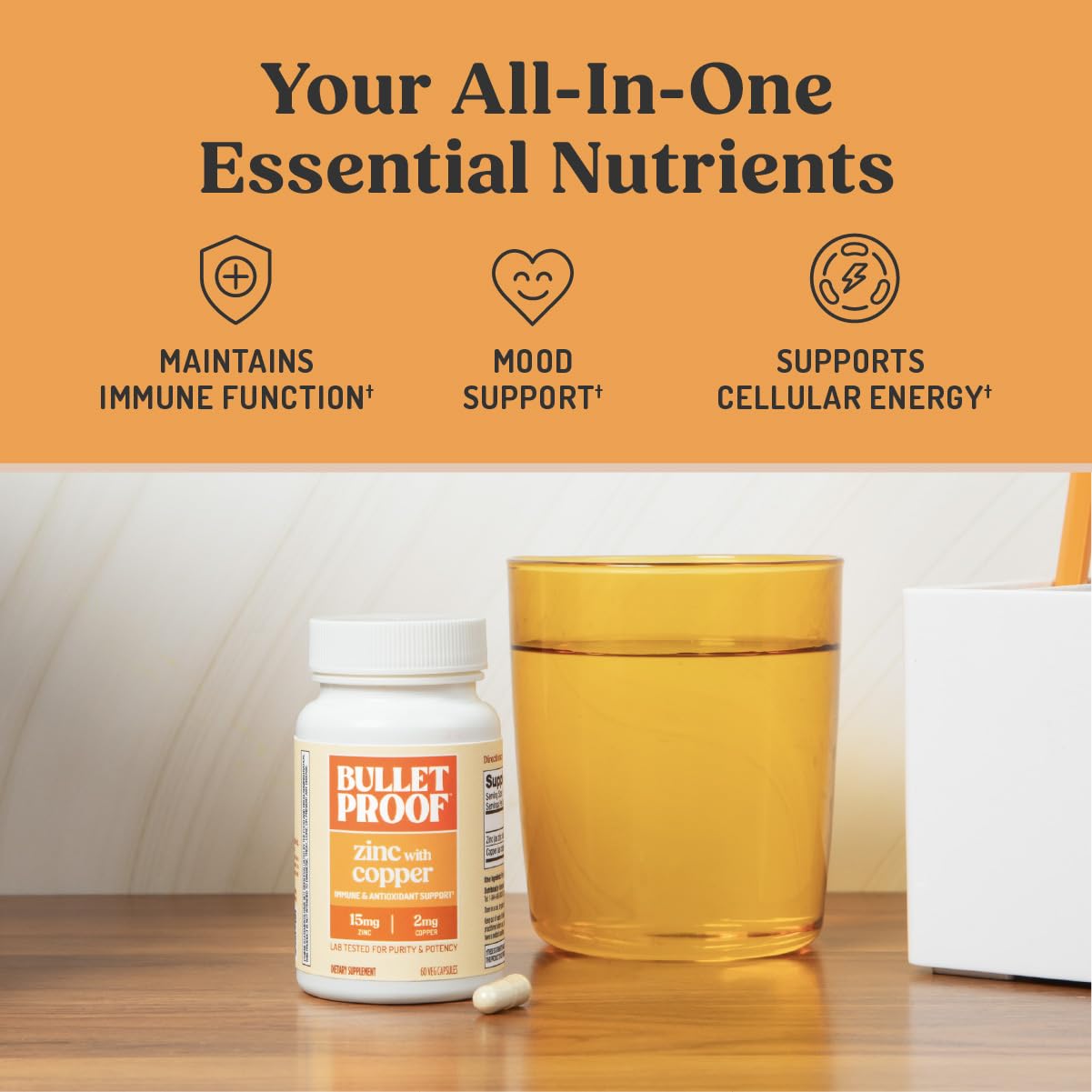 Bulletproof Zinc with Copper Capsules, 60 Count, Minerals and Antioxidant Supplement for Immunity and Mood