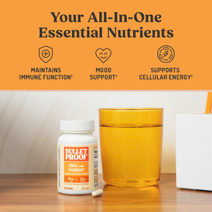 Bulletproof Zinc with Copper Capsules, 60 Count, Minerals and Antioxidant Supplement for Immunity and Mood