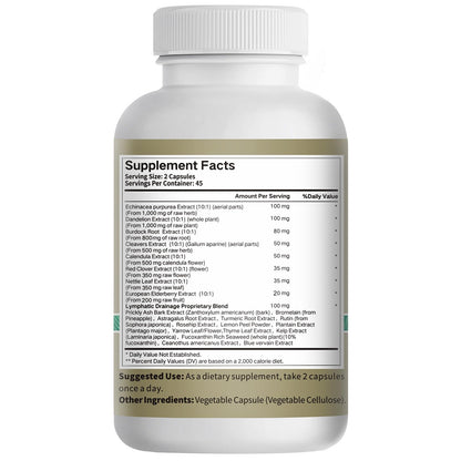 21-in-1 Liposome Lymphatic Drainage Supplements, 90 Day Supply, 4800mg Immune & Lymph System Support, 10:1 Concentrated Technology, Echinacea, Dandelion, Burdock, Bromelain, Calendula, 2 Bottle