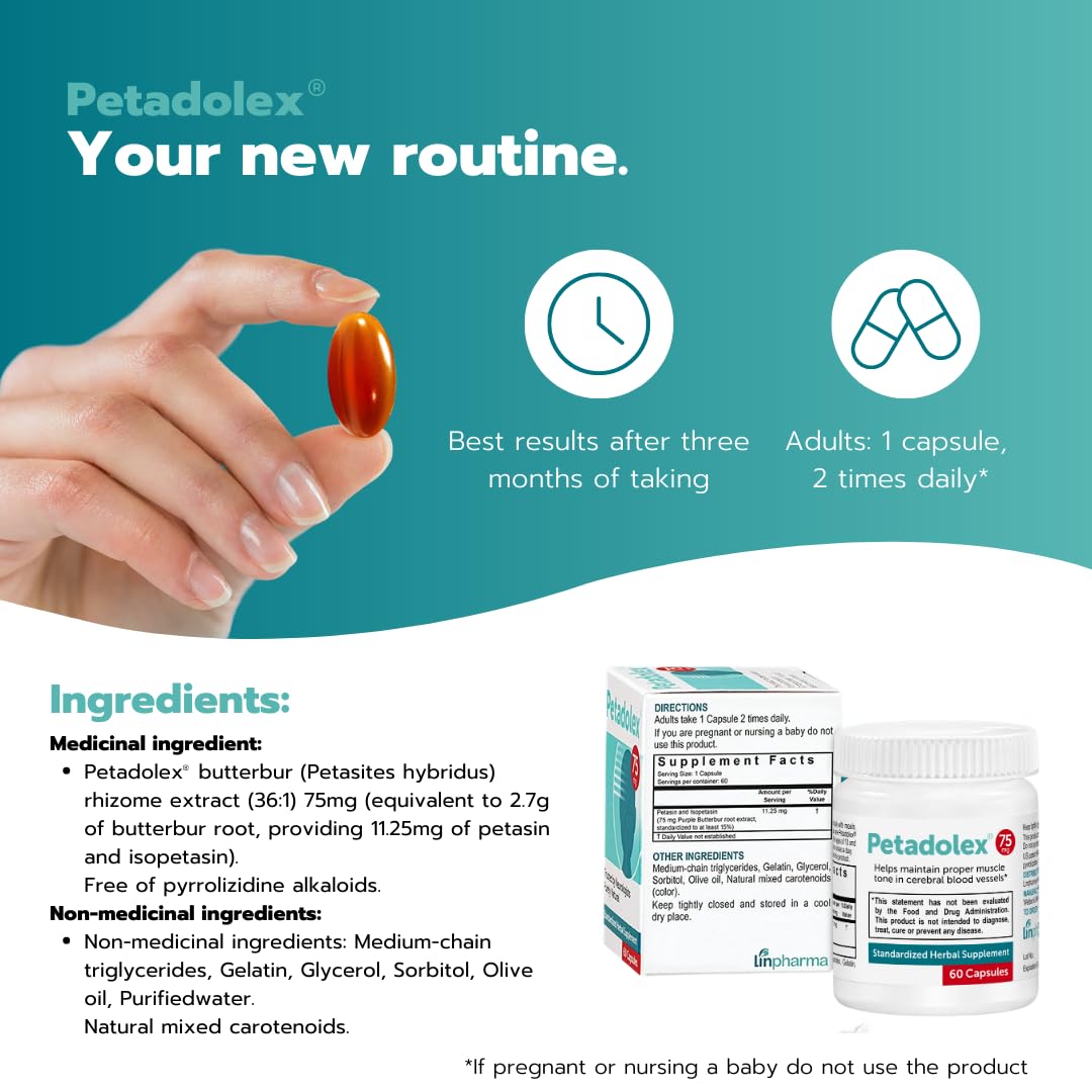 Petadolex - Migraine Relief - Patented Butterbur Root Extract, 75mg PA-Free Butterbur Extract