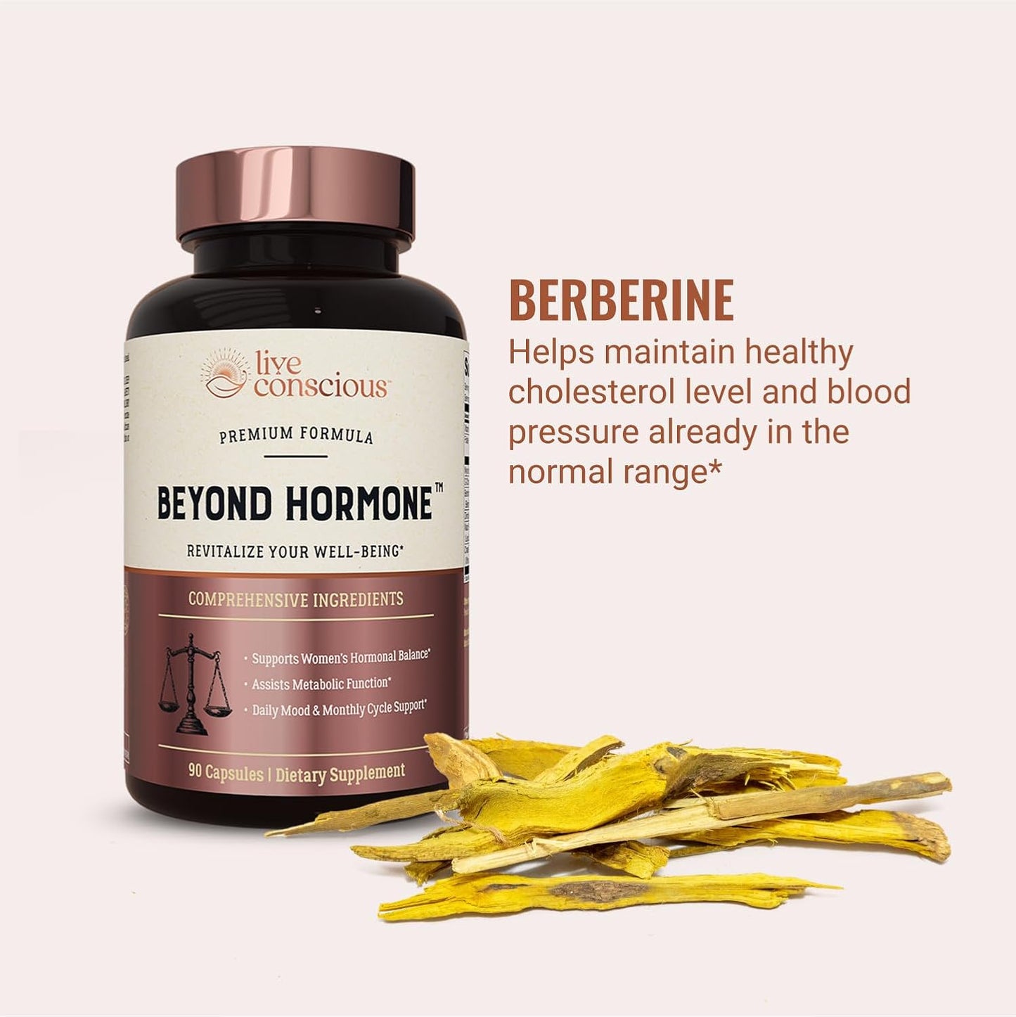 Live Conscious Beyond Hormone Daily Menopause & PMS Supplement - Metabolism Support & Healthy Estrogen Balance for Women - Berberine, DIM, Chaste Tree Berry, Maca Root, Myo & D-Chiro-Inositol - 90 Ct.