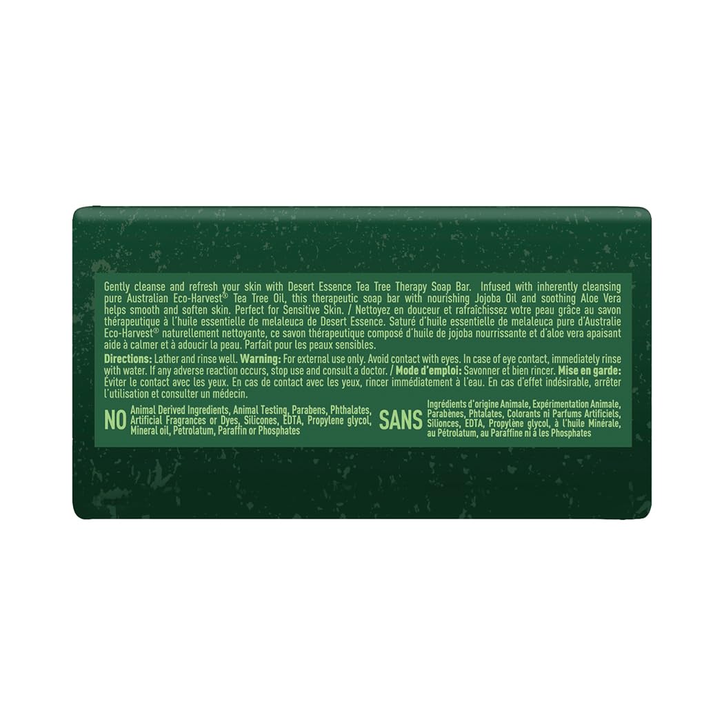 Desert Essence Tea Tree Therapy Cleansing Bar Soap - 5 Ounce - Therapeutic Skincare - All Skin Types - Jojoba Oil - Aloe Vera - Palm Oil - Moisturizes Face and Body
