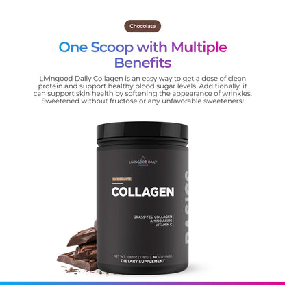 Livingood Daily Vanilla Collagen Powder for Women & Men, Hydrolyzed Collagen Peptides Powder with Vitamin C, Protein with 20 Amino Acids, Type I & III, Grass Fed, Keto, Paleo, Gluten Free, 30 Srvgs