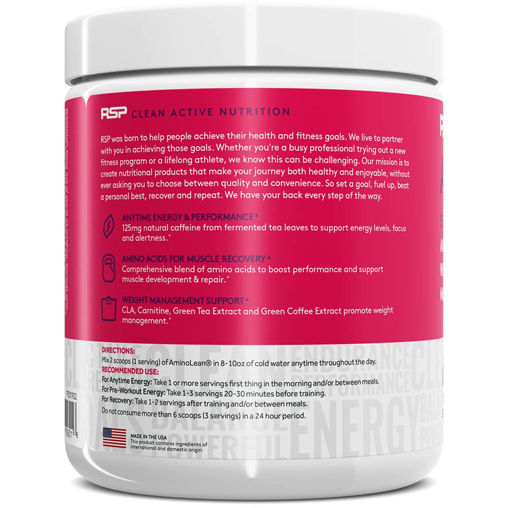 RSP NUTRITION AminoLean Pre Workout Powder, Amino Energy & Weight Management with BCAA Amino Acids & Natural Caffeine, Preworkout Boost for Men & Women, 30 Serv (Pack of 2)
