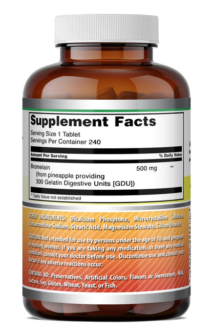 Amazing Formulas Bromelain 500 Mg | Tablets Supplement | Non-GMO | Gluten-Free | Made in USA (Pack of 1 | 240 Count)