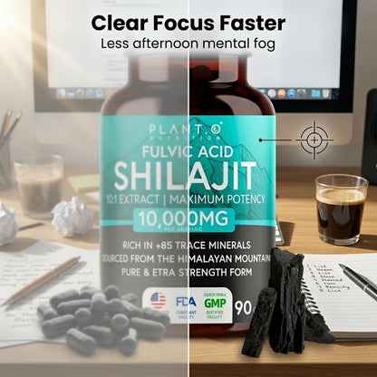 Natural Himalayan Shilajit Capsules - 10:1 Extract Maximum Potency | Fulvic Acid + 85 Trace Minerals | Energy Boost, Immune Support, Cognitive Function | 90 Veggie Pills for Men & Women