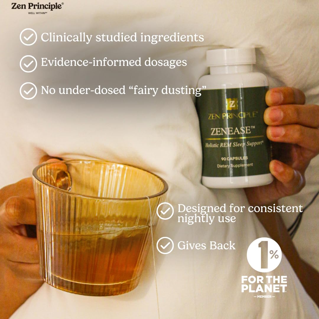 Zen Principle Zenease Sleep Support with Magnesium Glycinate, Ashwagandha KSM-66®, Saffron, L-Theanine & GABA – No Melatonin, Natural Stress Relief & Sleep Aid. 90 Capsules