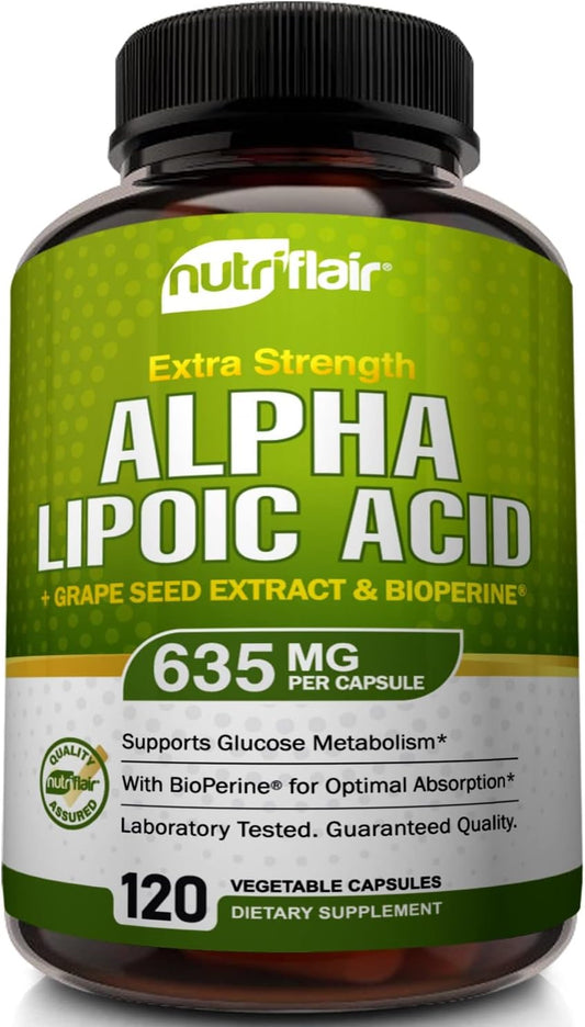 NutriFlair Alpha Lipoic Acid 600mg - with Grape Seed & BioPerine, 120 Caps