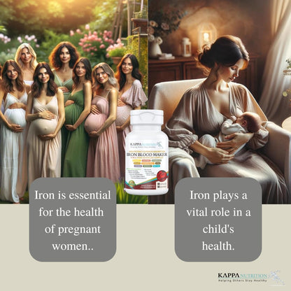 KAPPA NUTRITION Iron 26mg, Vitamin C & Orange 150mg, Folate 667mcg DFE, Vitamin B12, Beetroot, Brewers Yeast, Broccoli & MCT Oil 9 in 1 Advanced Complex (90 Capsules)