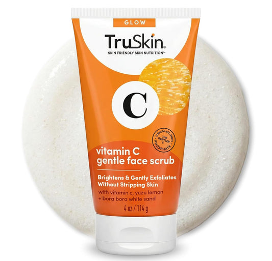 TruSkin Vitamin C Brightening Face Scrub with Yuzu Lemon, 4 fl oz | With Bora Bora white sand to gently exfoliate, smooth skin texture and reveal softer, more radiant-looking skin