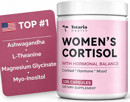 Women's Cortisol Supplement – Stress Relief, Sleep Aid, Hormone Balance, Mood & Focus, PMS*| Ashwagandha 30:1, L-Theanine, Magnesium Glycinate, Phosphatidylserine, DIM, Vitex & Myo-Inositol, 120 Ct.