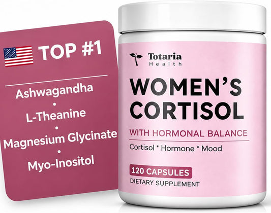 Women's Cortisol Supplement – Stress Relief, Sleep Aid, Hormone Balance, Mood & Focus, PMS*| Ashwagandha 30:1, L-Theanine, Magnesium Glycinate, Phosphatidylserine, DIM, Vitex & Myo-Inositol, 120 Ct.