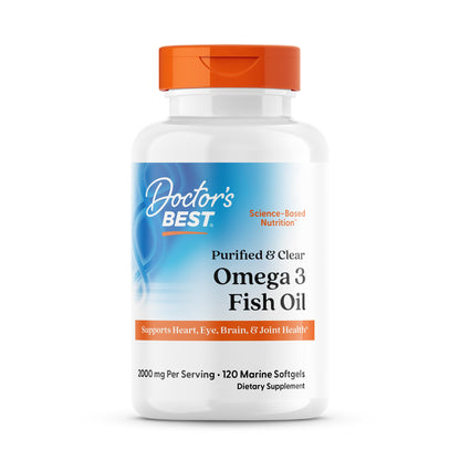 Doctor's Best Omega 3 Fish Oil Supplement for Women & Men - Source of DHA, EPA, & Omega-3 Fatty Acids, Purified, High 2000 mg Potency, Heart Health Support, Non-GMO, Gluten Free - 120 Marine Softgels