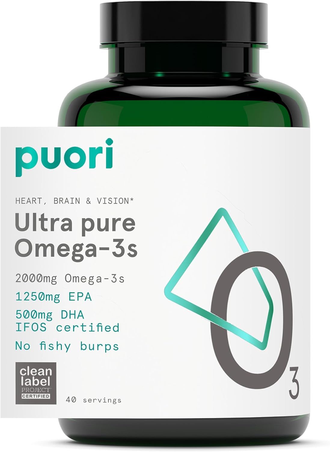 Puori Omega 3 Fish Oil Supplement - Ultra Pure & Burpless Wild Caught Fish Oil with 2000mg Omega 3 Fatty Acids,1250mg EPA & 500mg DHA Supports Heart, Brain & Eye Health - IFOS Certified - 120 Softgels