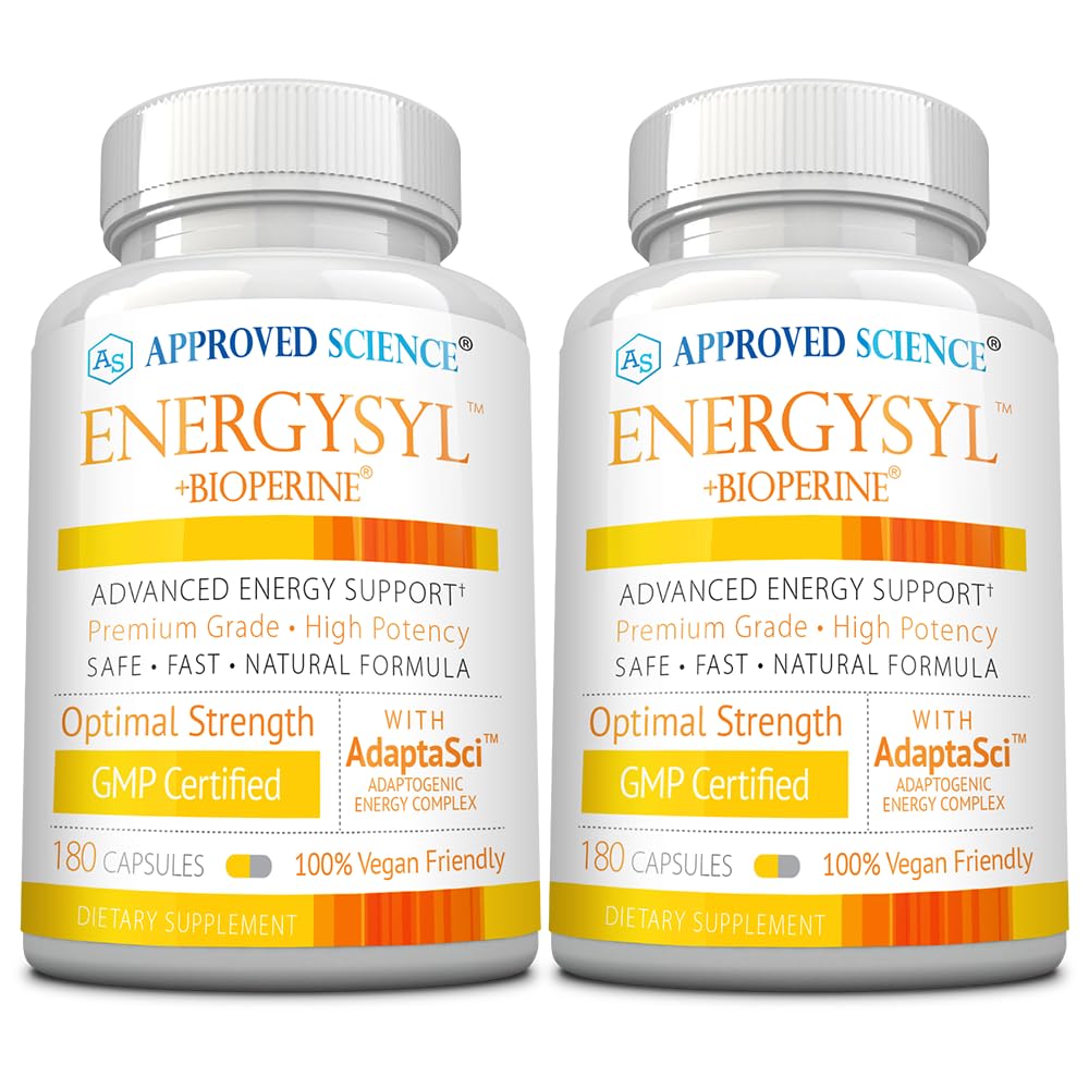 Approved Science Energysyl - Caffeine Free - with Adaptogens, B Vitamins, and Bioperine - 1 Month Supply - 60 Capsules - Made in The USA
