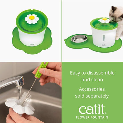 Catit Flower Fountain with Triple Action Filter, Cat Drinking Water Fountain, 3 L, Green | Cat Drinking Water Fountain