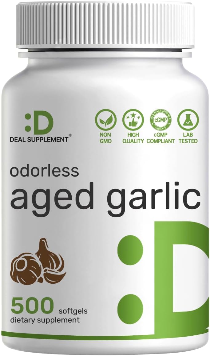 Odorless Aged Garlic, 500 Softgels – Enhanced with MCT Oil - Fresh Allium Sativum Bulb Source – 2-Years Aged Garlic Extract – Non-GMO, cGMP Manufactured