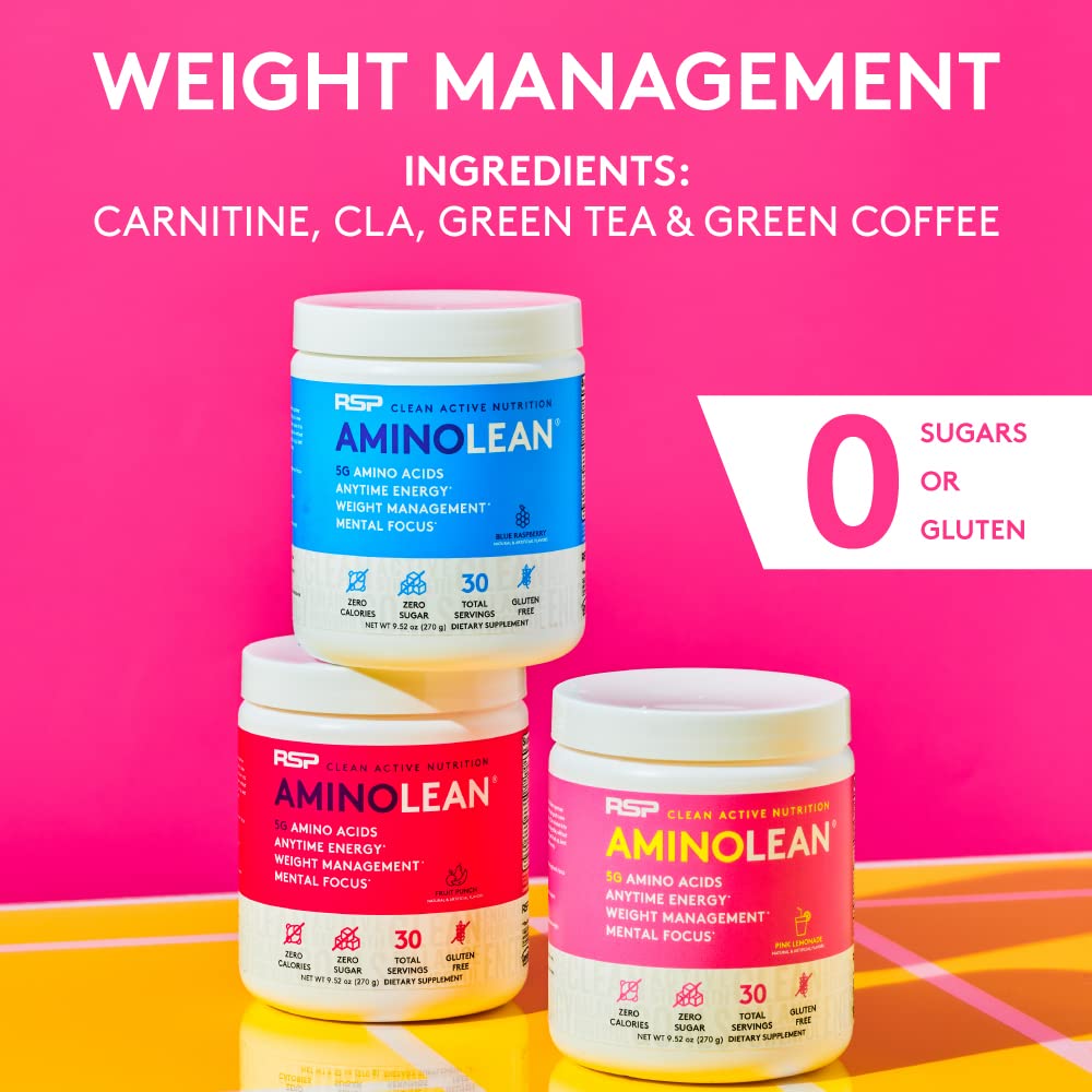 AminoLean Pre Workout Powder & Natural Amino Energy with Vegan BCAA + EAA | Jitter-Free Preworkout Energy from Green Tea + Amino Acids & Weight Management for Women & Men - Vegan, Zero Sugar, No Crash