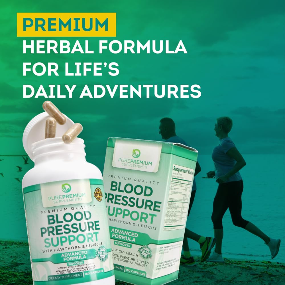 PurePremium Blood Pressure Supplements with Hawthorn, Hibiscus & Garlic