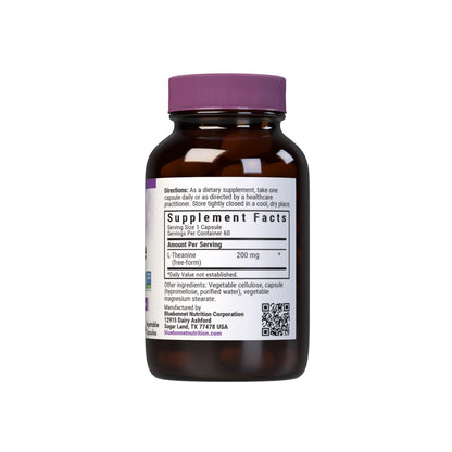 Bluebonnet Nutrition L-Theanine 200mg, Free-Form Amino Acid, Promotes Relaxation*, Soy-Free, Gluten-Free, Non-GMO, Kosher Certified, Vegan, 60 Vegetable Capsules, 60 Servings