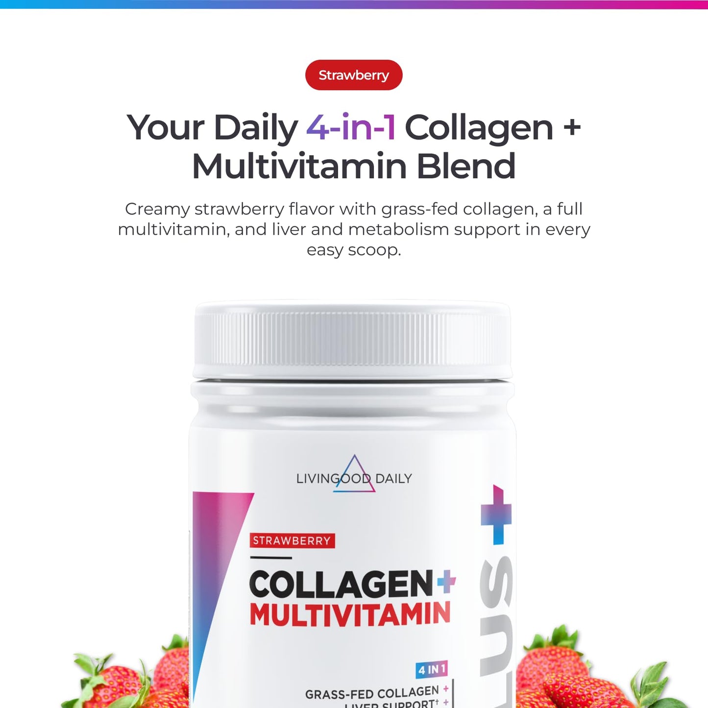Livingood Daily Collagen Powder for Women and Men, Vanilla, Grass Fed Protein, Hydrolyzed Collagen Peptides with Vitamin C & Multi Vitamins for Hair, Skin, Nail & Gut Health, Gluten Free, 30 Servings