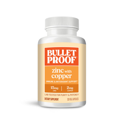 Bulletproof Zinc with Copper Capsules, 60 Count, Minerals and Antioxidant Supplement for Immunity and Mood