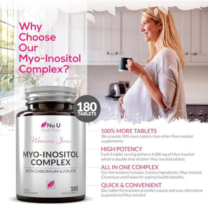 Myo-Inositol Complex 4000mg - 180 Vegan Tablets, 6 Weeks Supply - with 200ug Folate