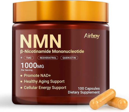Airboy NMN Supplement 1000mg, 4-in-1 NAD+ Supplement with Nicotinamide Mononucleotide, Resveratrol, TMG, Quercetin, NMNH Alternative, Energy, Focus- 100 Count