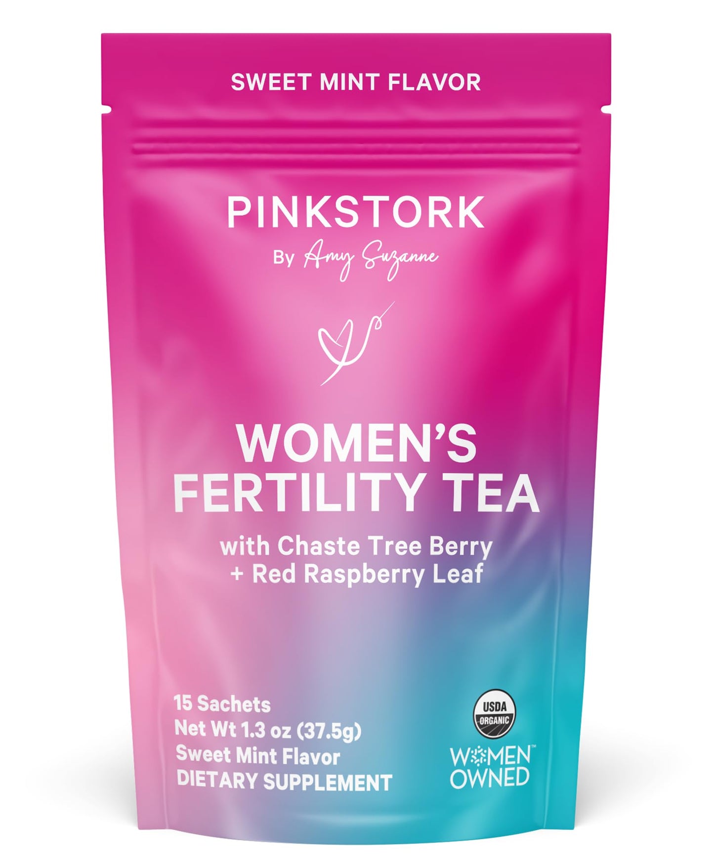 Pink Stork Organic Fertility Tea for Women, Sweet Mint, 15 Sachets | USDA Organic Herbs, Chaste Tree Berry (Vitex), Red Raspberry Leaf, Hormone Balance Support, Caffeine Free, 30 servings