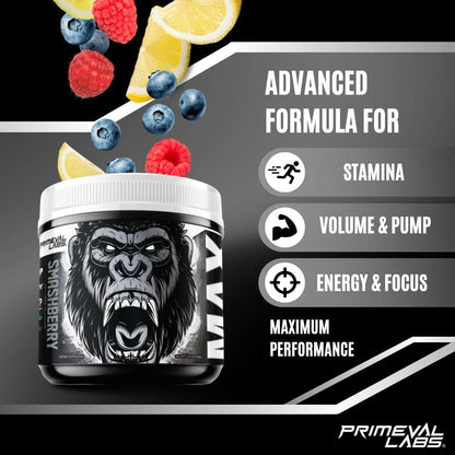 Primeval Labs ApeSh*t Max Pump Premium Pre-Workout | Muscle Pump & Vascularity | 40 Servings (Smashberry)