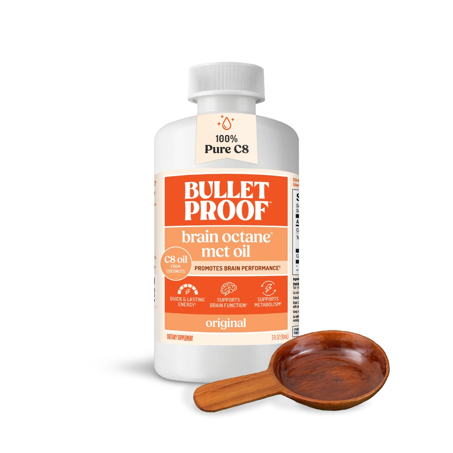 Bulletproof Brain Octane C8 MCT Oil, 16 oz – 100% Pure Coconut Oil, Triple-Distilled Keto Energy Supplement for Coffee & Smoothies, Unflavored, No Additives or Fillers, Non-GMO