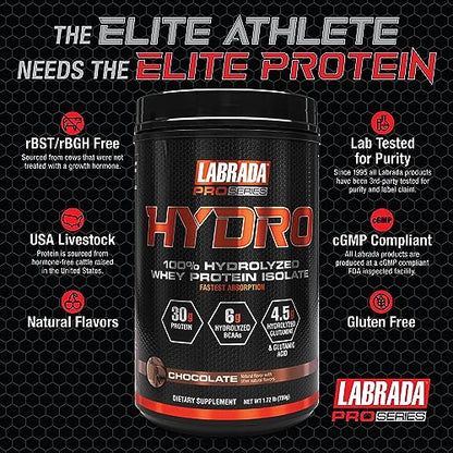 Labrada Hydro 100% Pure Hydrolyzed Whey Protein Isolate Powder, Lactose Free