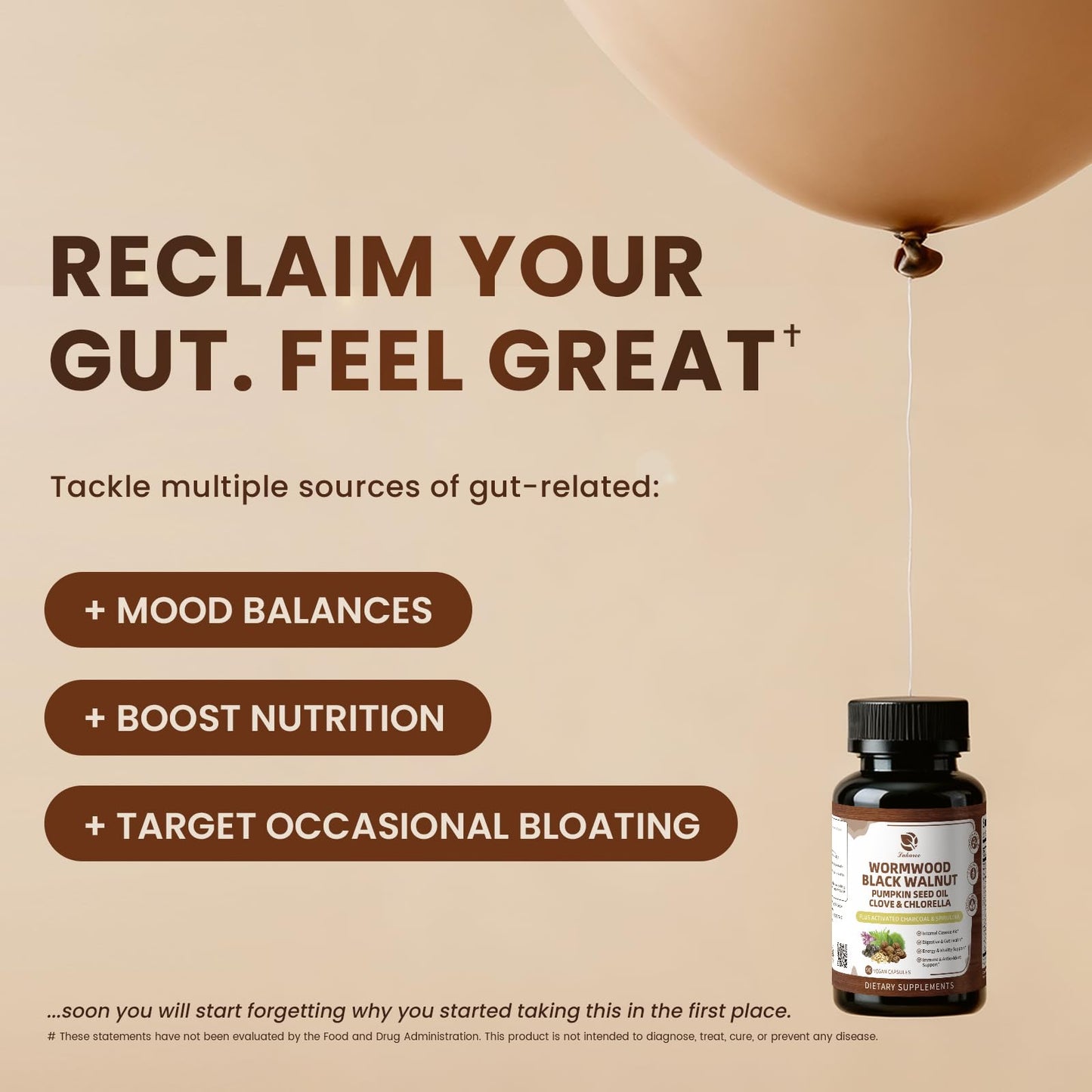 Wormwood Black Walnut Cleanse for Human 1200mg - Gut Health Supplement | Plus Pumpkin Seed Oil,Clove,Activated Charcoal for Daily Digestive Balance - Men & Women Probiotic Capsules -Vegan, 60 Count