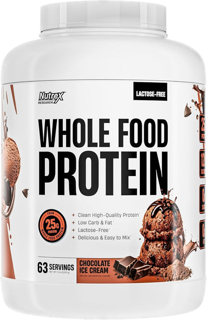 Whole Food Protein Powder - 25g Protein per Scoop, Lactose Free Protein with Beef Isolate, Collagen, Pea, Brown Rice, Chicken & Egg Protein, 0G Sugar, Keto Friendly, Chocolate Ice Cream 63 Serv