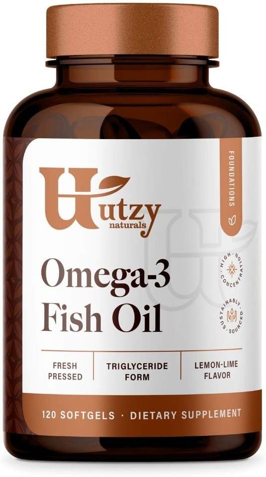 Utzy Naturals Omega 3 Fish Oil 60 Softgels Lemon-Lime Flavor and TriBerine