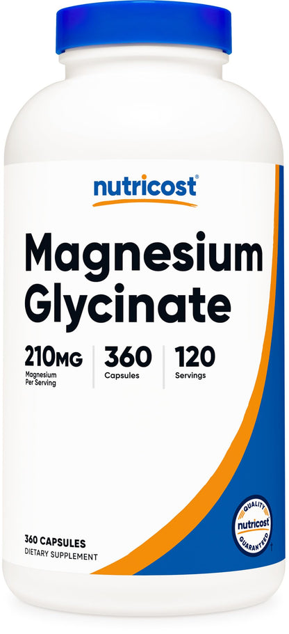 Nutricost Magnesium Glycinate Capsules, 180 Capsules, 210mg | Gentle Absorption, Magnesium Glycinate Supplement