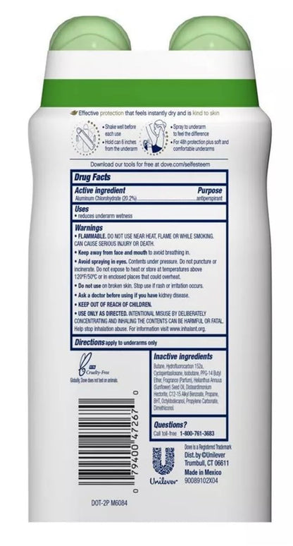 Dove, Deodorant Dry Spray Advanced Care Cool Essentials Twin Pack, 7.6 Ounce